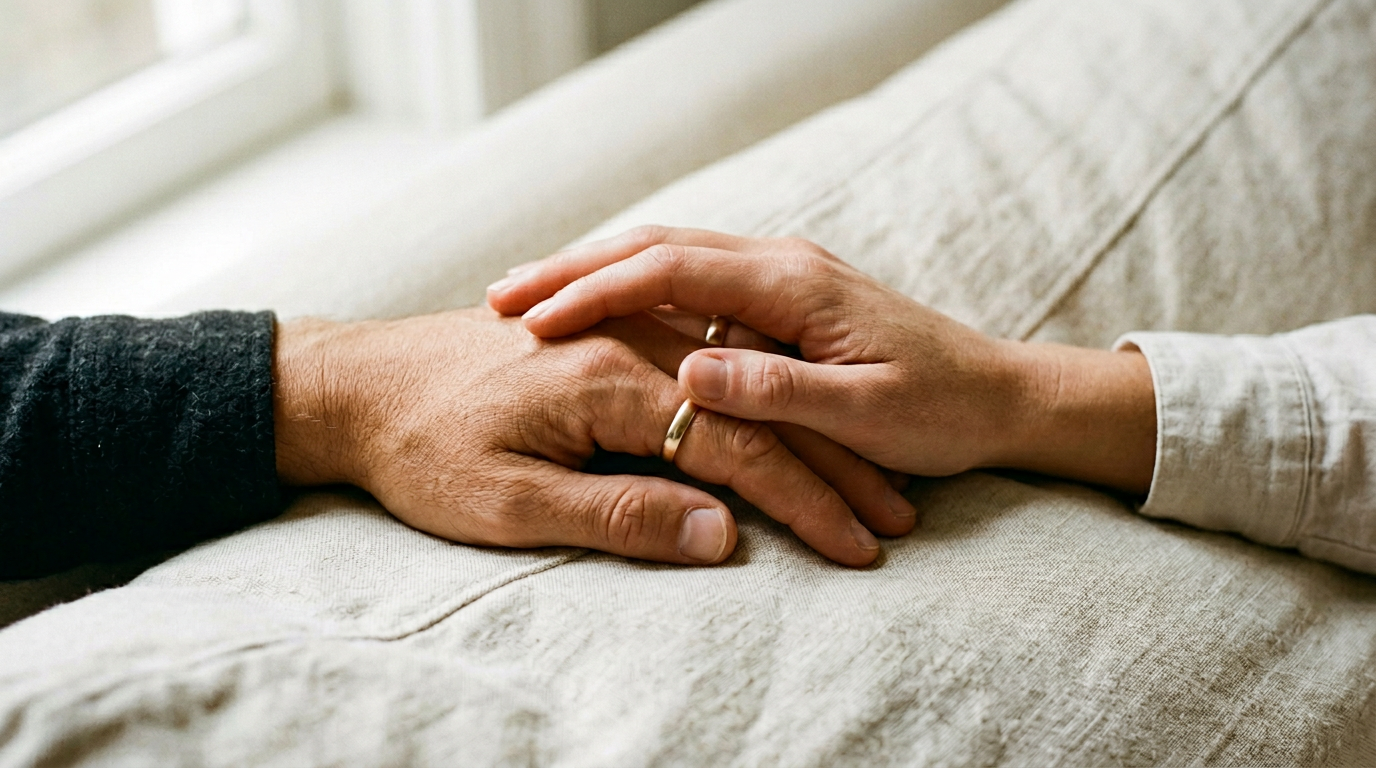 Close-up of hands held together in quiet contemplation